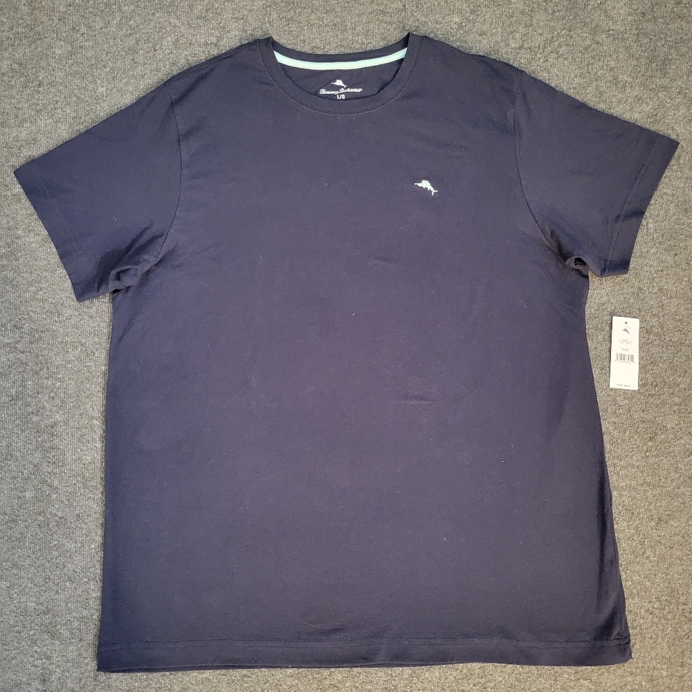 Tommy Bahama T-shirt Mens Size L Blue Short Sleeve Navy Embroidered Logo New
